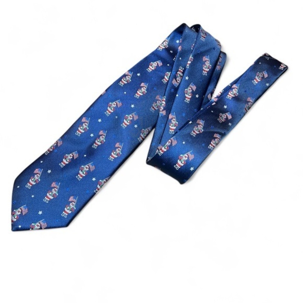 Hallmark Holiday Tradition Patriotic‎ American Flag Santa Clause Silk Neck Tie
